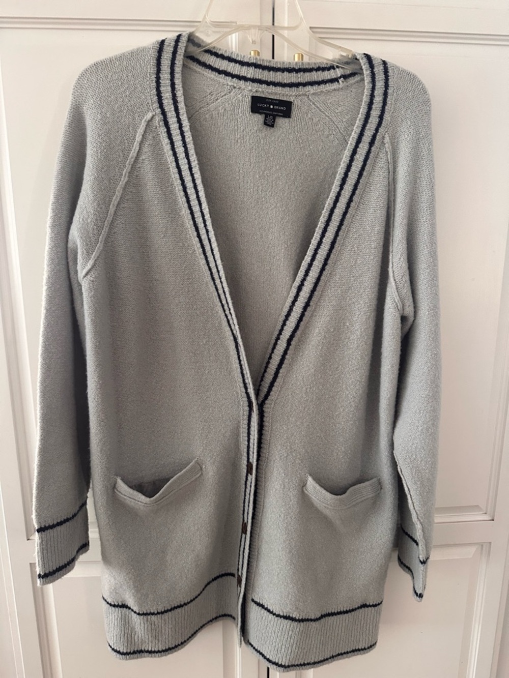 Lucky Brand Light Gray Cardigan with Navy Trim